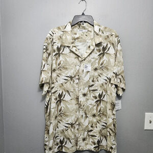 Sonoma men's button-down camp shirt size XXL cream and green Hawaiian